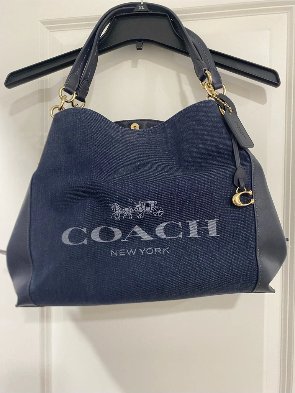 Coach Navy Logo Canvas & Leather Shoulder Tote